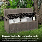 Banco de Armazenamento em Resina para Todas as Condições Meteorológicas com Compartimento Oculto com Fechadura - Design com Aparência de Rattan, Capacidade de 227 kg, Armazenamento de 265 litros