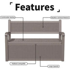 Banco de Armazenamento em Resina para Todas as Condições Meteorológicas com Compartimento Oculto com Fechadura - Design com Aparência de Rattan, Capacidade de 227 kg, Armazenamento de 265 litros