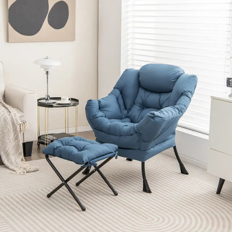 Lazy Sofa Chair Accent Leisure Armchair with Folding Footrest &