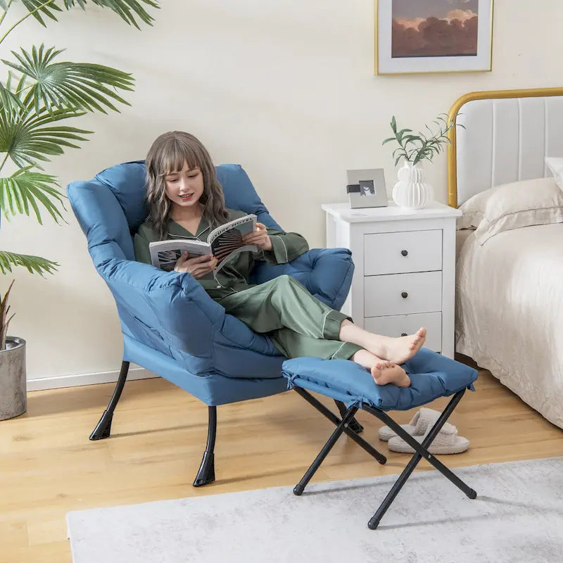 Lazy Sofa Chair Accent Leisure Armchair with Folding Footrest &