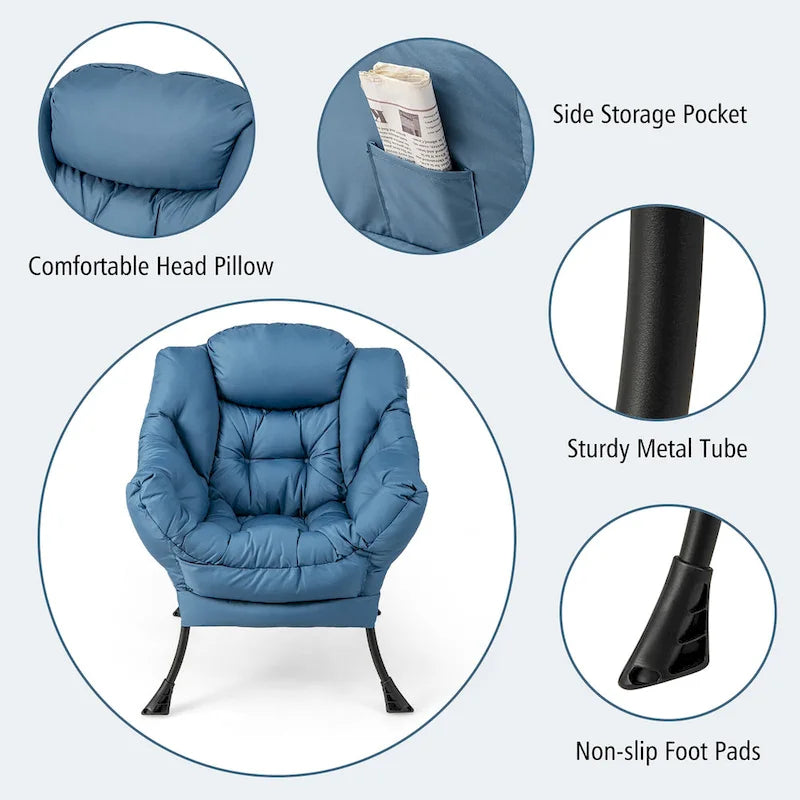 Lazy Sofa Chair Accent Leisure Armchair with Folding Footrest &