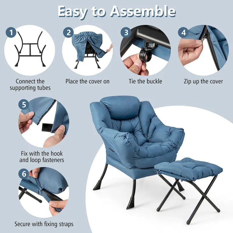 Lazy Sofa Chair Accent Leisure Armchair with Folding Footrest &