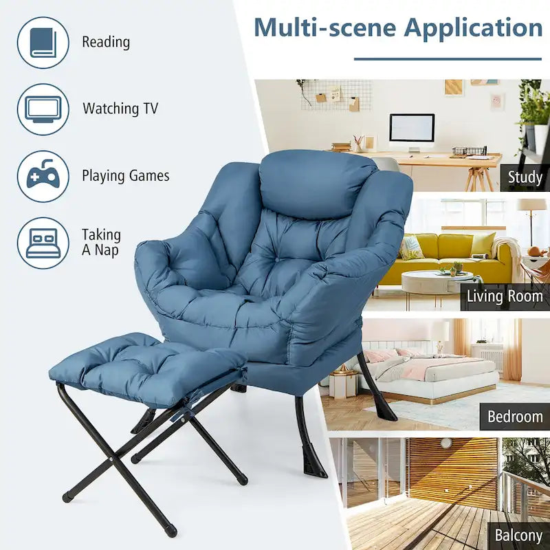 Lazy Sofa Chair Accent Leisure Armchair with Folding Footrest &