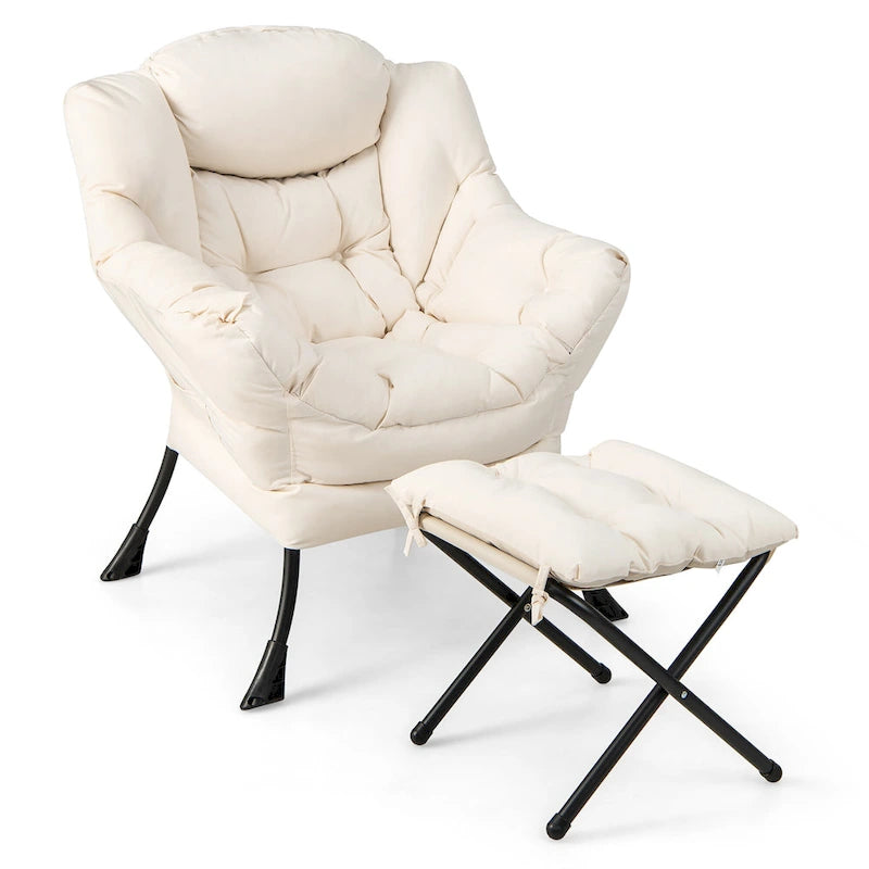 Lazy Sofa Chair Accent Leisure Armchair with Folding Footrest &