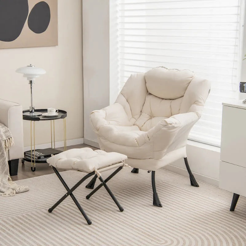Lazy Sofa Chair Accent Leisure Armchair with Folding Footrest &