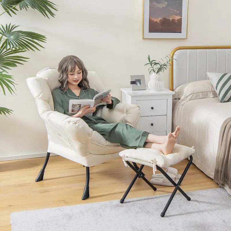 Lazy Sofa Chair Accent Leisure Armchair with Folding Footrest &