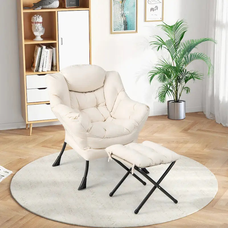 Lazy Sofa Chair Accent Leisure Armchair with Folding Footrest &