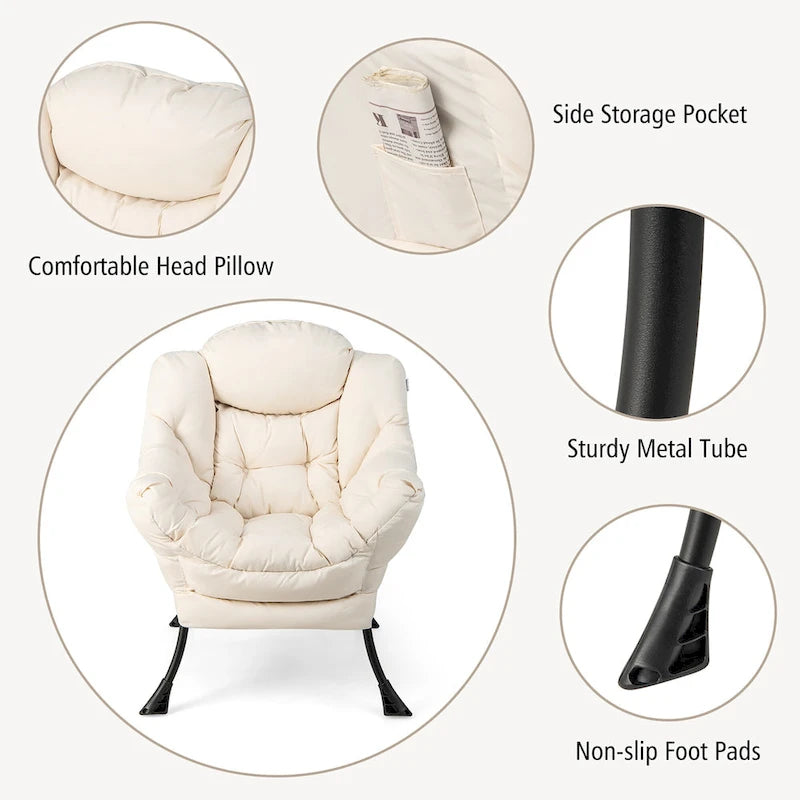 Lazy Sofa Chair Accent Leisure Armchair with Folding Footrest &