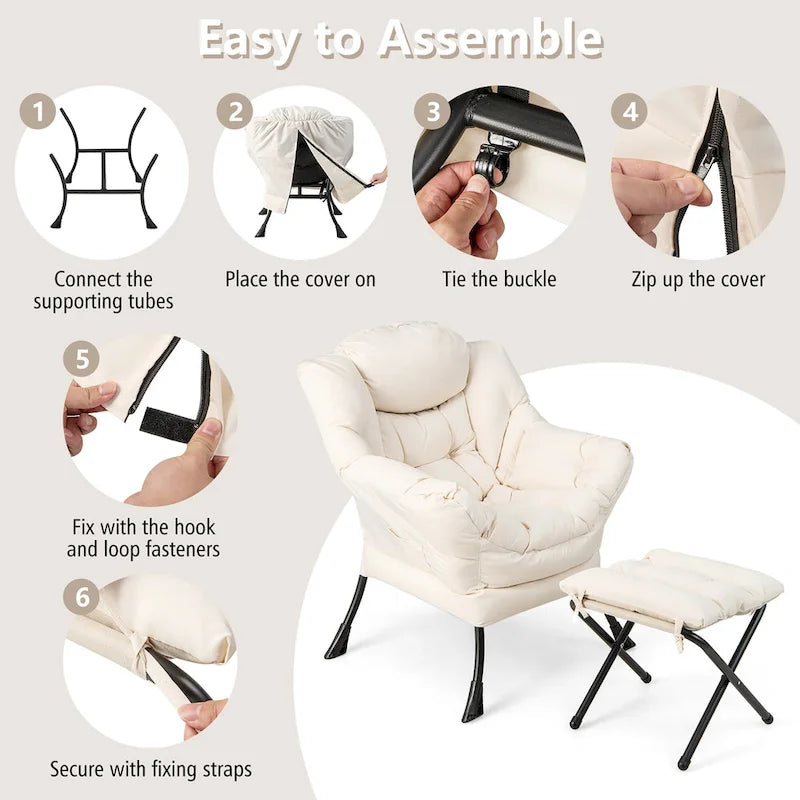 Lazy Sofa Chair Accent Leisure Armchair with Folding Footrest &