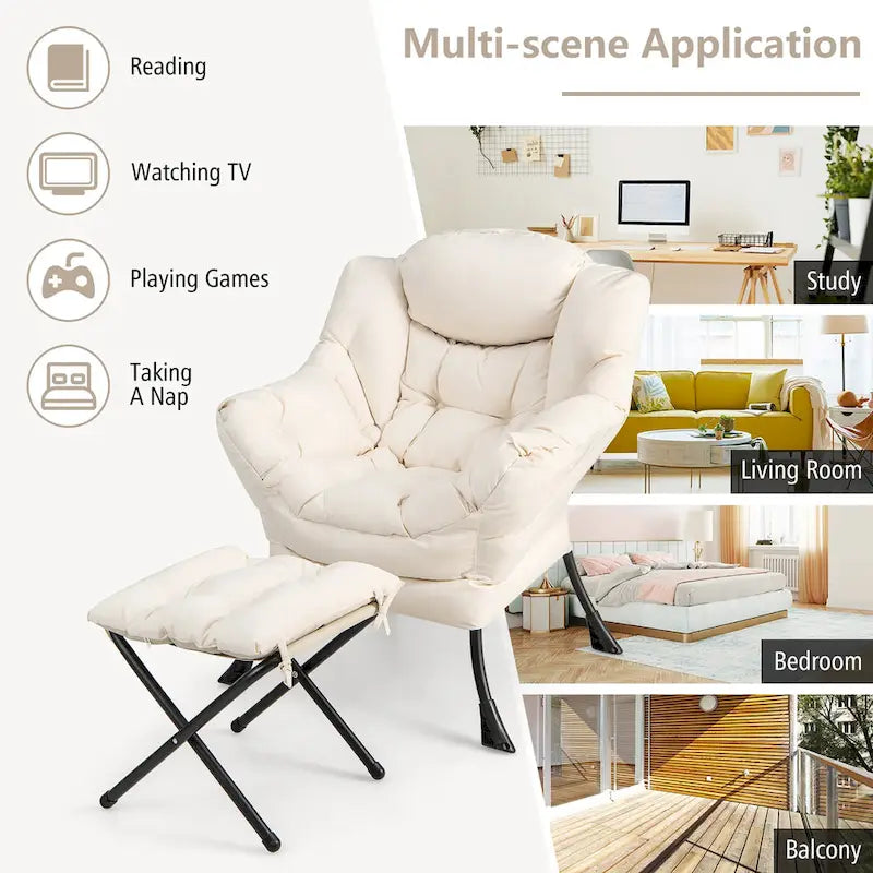 Lazy Sofa Chair Accent Leisure Armchair with Folding Footrest &
