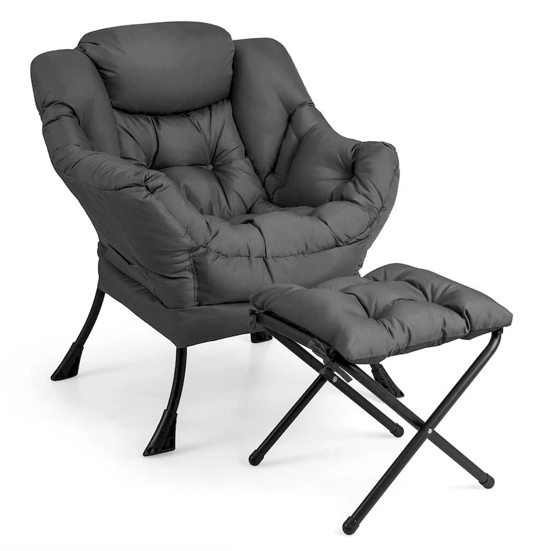 Lazy Sofa Chair Accent Leisure Armchair with Folding Footrest &