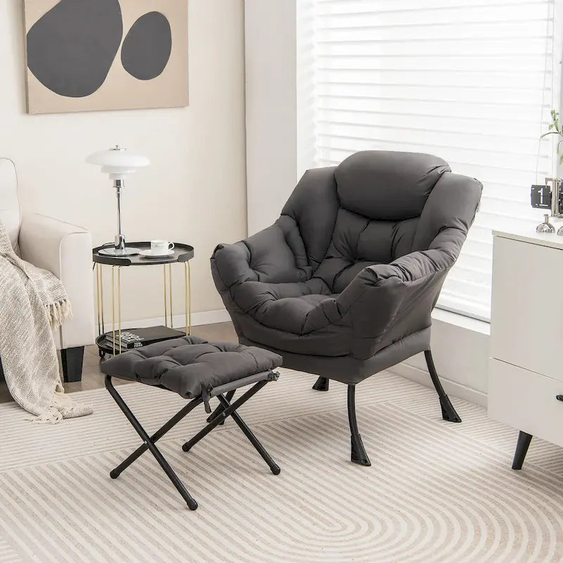 Lazy Sofa Chair Accent Leisure Armchair with Folding Footrest &