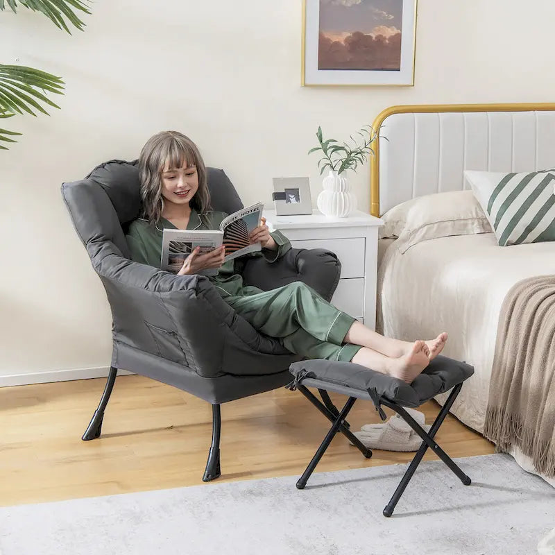 Lazy Sofa Chair Accent Leisure Armchair with Folding Footrest &