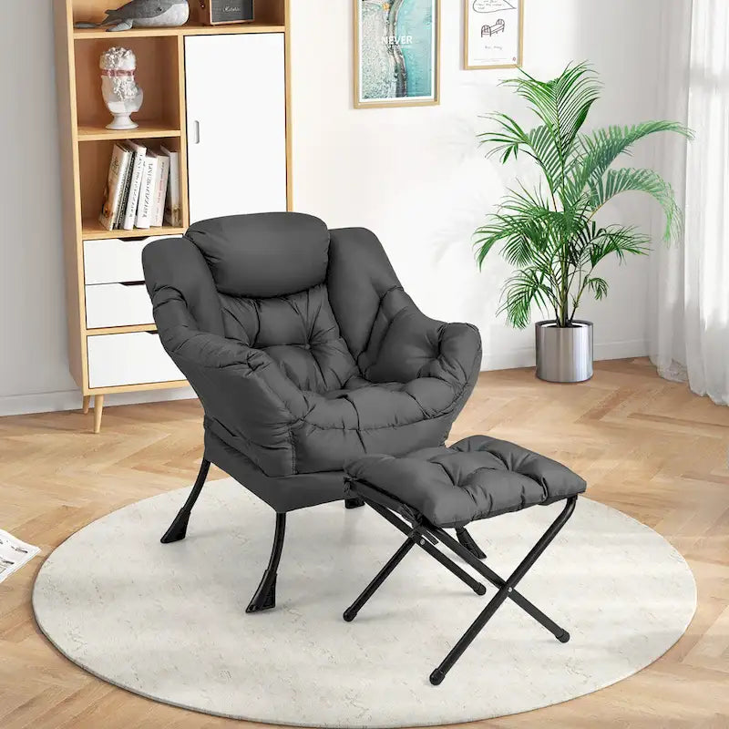Lazy Sofa Chair Accent Leisure Armchair with Folding Footrest &
