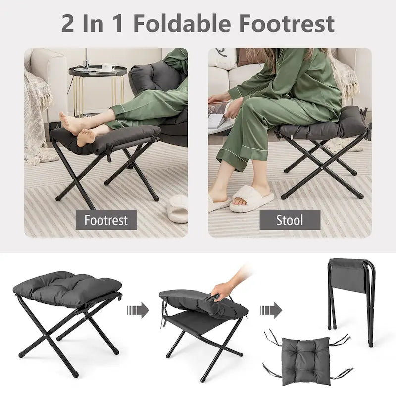 Lazy Sofa Chair Accent Leisure Armchair with Folding Footrest &