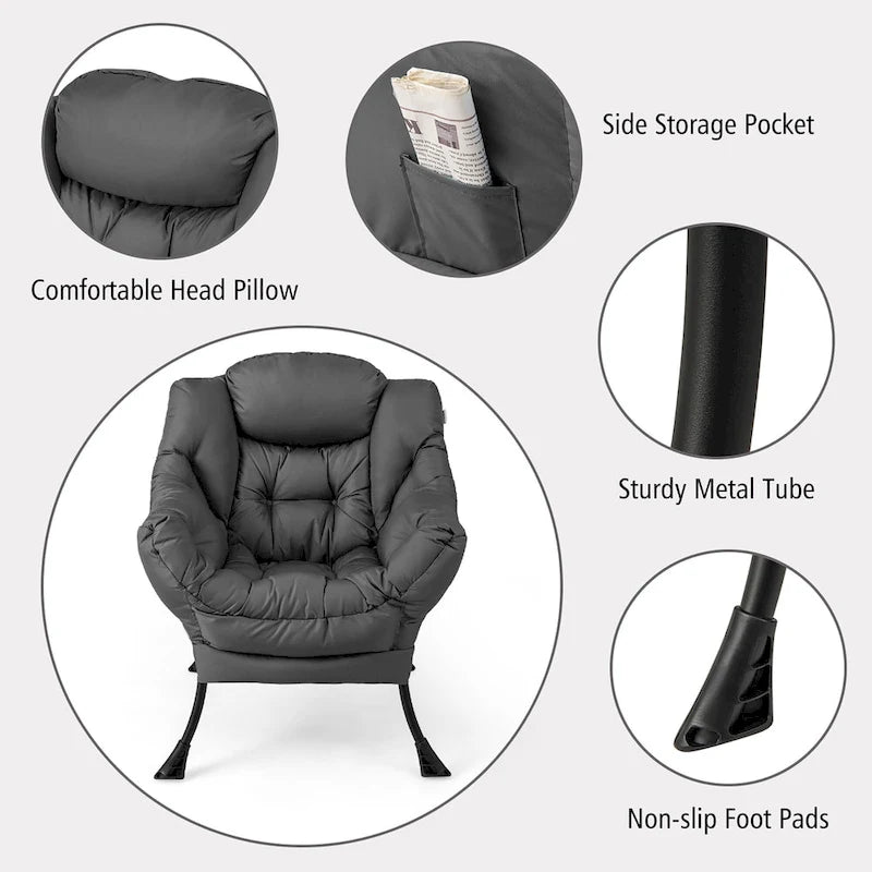 Lazy Sofa Chair Accent Leisure Armchair with Folding Footrest &