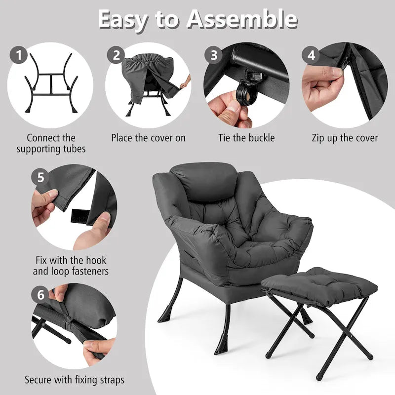 Lazy Sofa Chair Accent Leisure Armchair with Folding Footrest &
