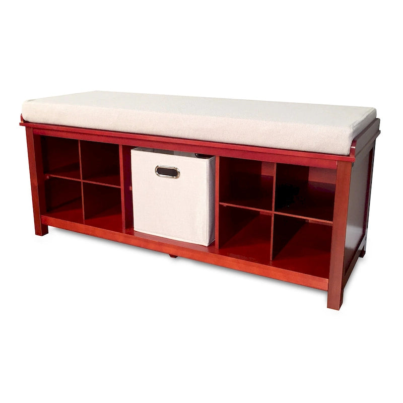 Solid Wood Entryway Bench with 8 Shoe Cubbies and Cushion