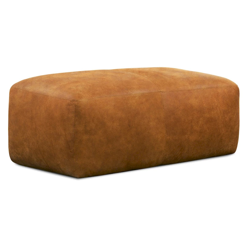 Full Grain Italian Leather Ottoman with Feather Down Padding