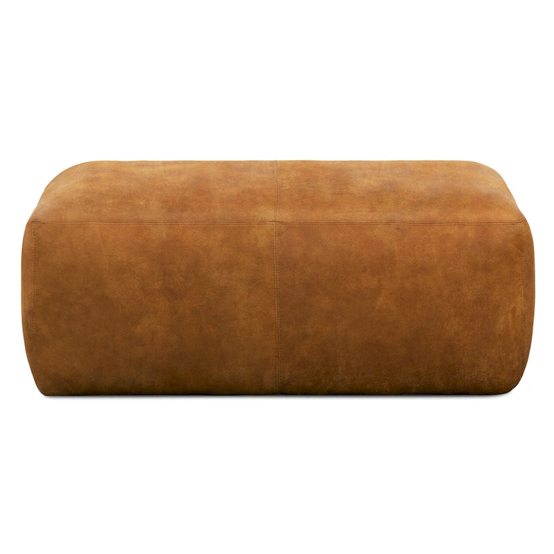 Full Grain Italian Leather Ottoman with Feather Down Padding