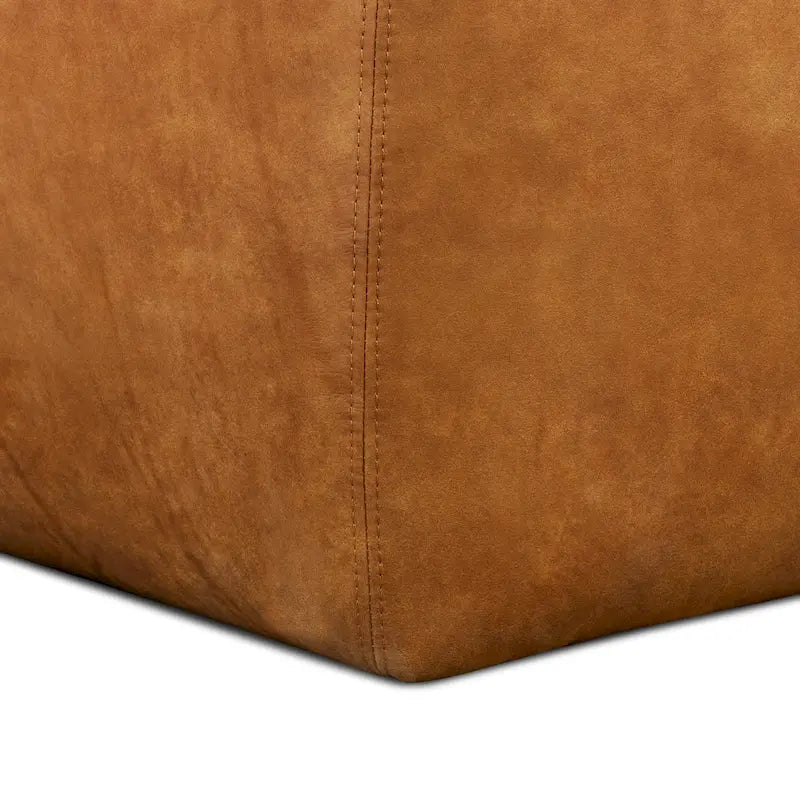 Full Grain Italian Leather Ottoman with Feather Down Padding