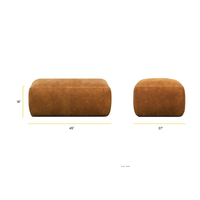 Full Grain Italian Leather Ottoman with Feather Down Padding