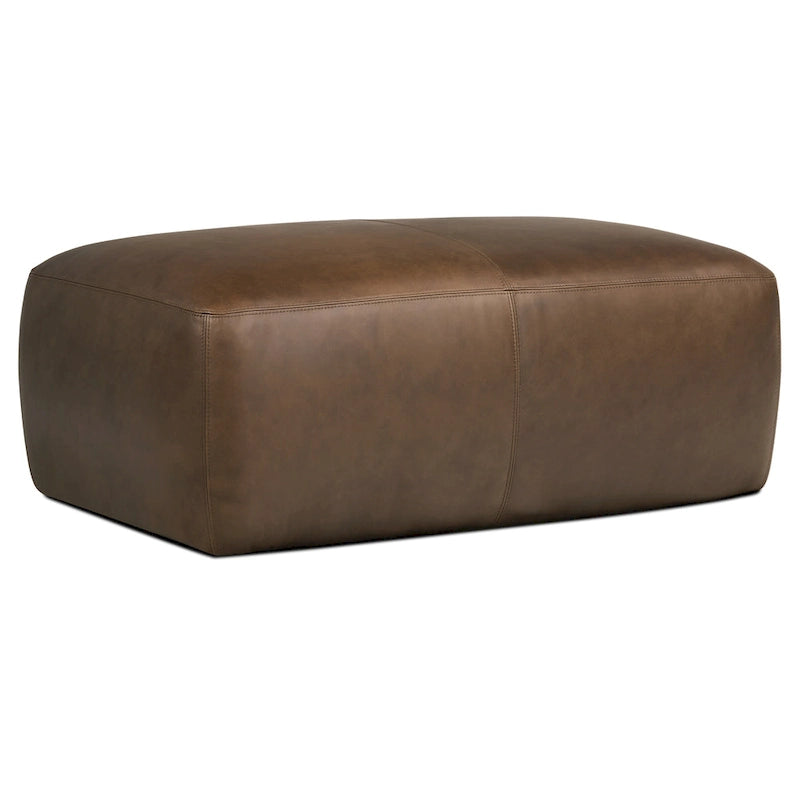 Full Grain Italian Leather Ottoman with Feather Down Padding