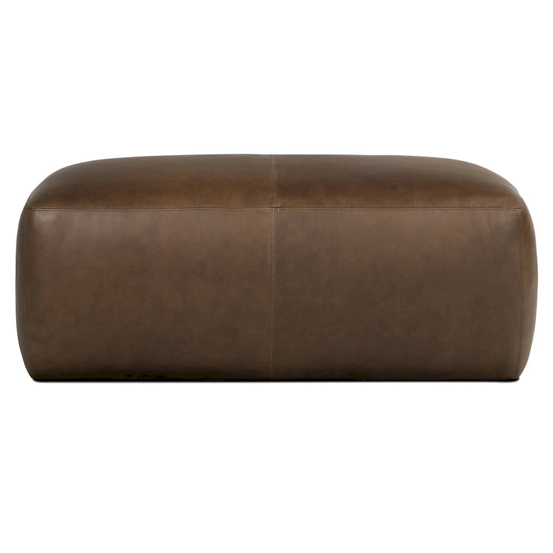 Full Grain Italian Leather Ottoman with Feather Down Padding