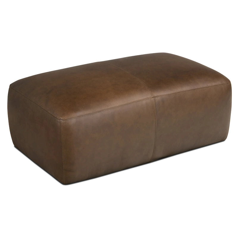 Full Grain Italian Leather Ottoman with Feather Down Padding