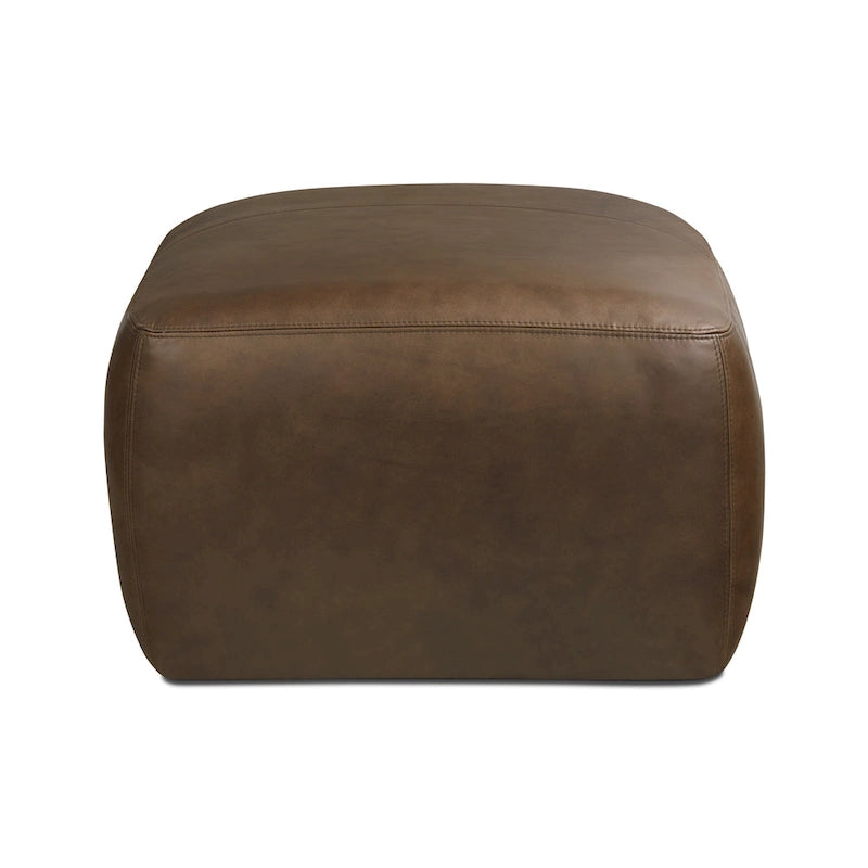 Full Grain Italian Leather Ottoman with Feather Down Padding