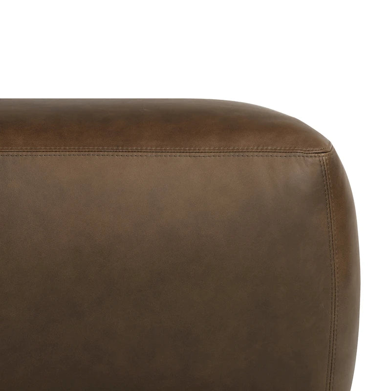Full Grain Italian Leather Ottoman with Feather Down Padding