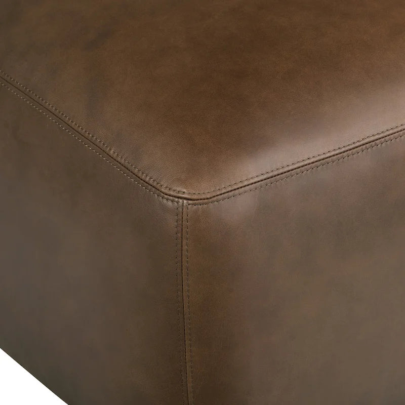 Full Grain Italian Leather Ottoman with Feather Down Padding