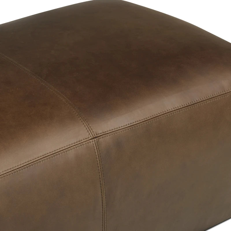 Full Grain Italian Leather Ottoman with Feather Down Padding