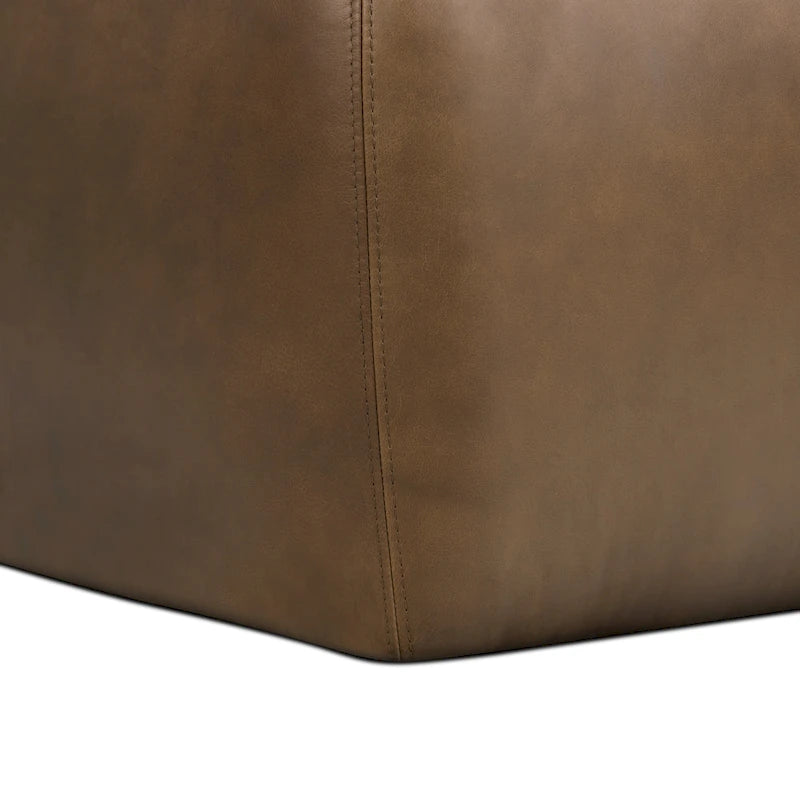 Full Grain Italian Leather Ottoman with Feather Down Padding