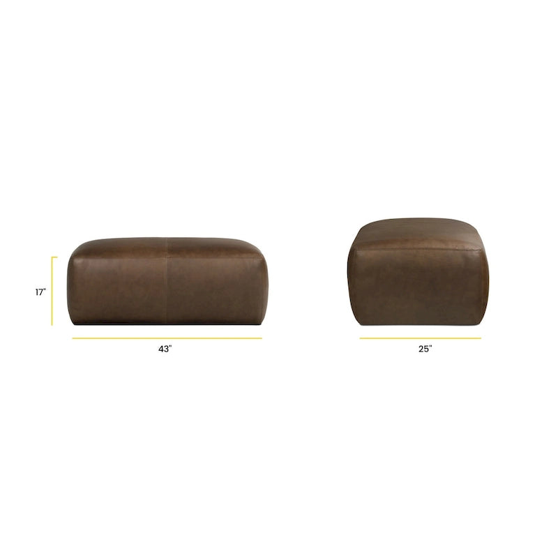 Full Grain Italian Leather Ottoman with Feather Down Padding