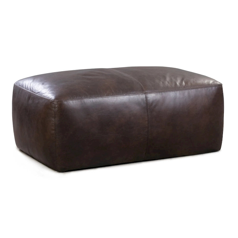 Full Grain Italian Leather Ottoman with Feather Down Padding