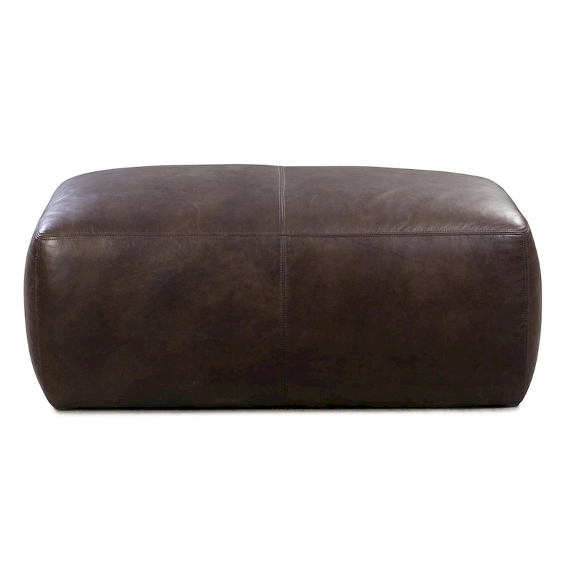 Full Grain Italian Leather Ottoman with Feather Down Padding