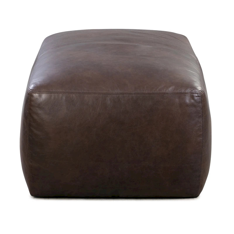 Full Grain Italian Leather Ottoman with Feather Down Padding