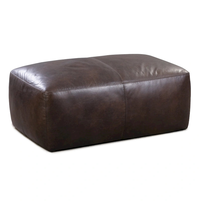 Full Grain Italian Leather Ottoman with Feather Down Padding