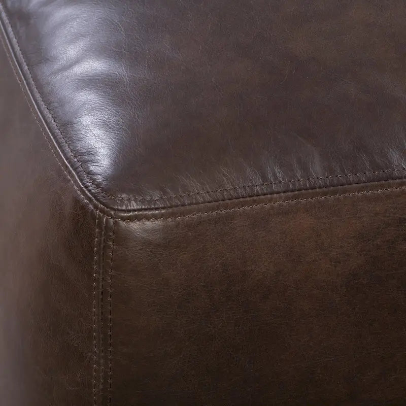 Full Grain Italian Leather Ottoman with Feather Down Padding