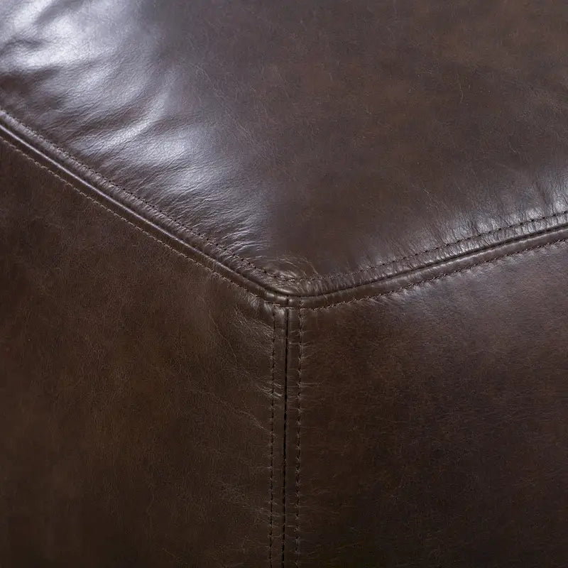Full Grain Italian Leather Ottoman with Feather Down Padding