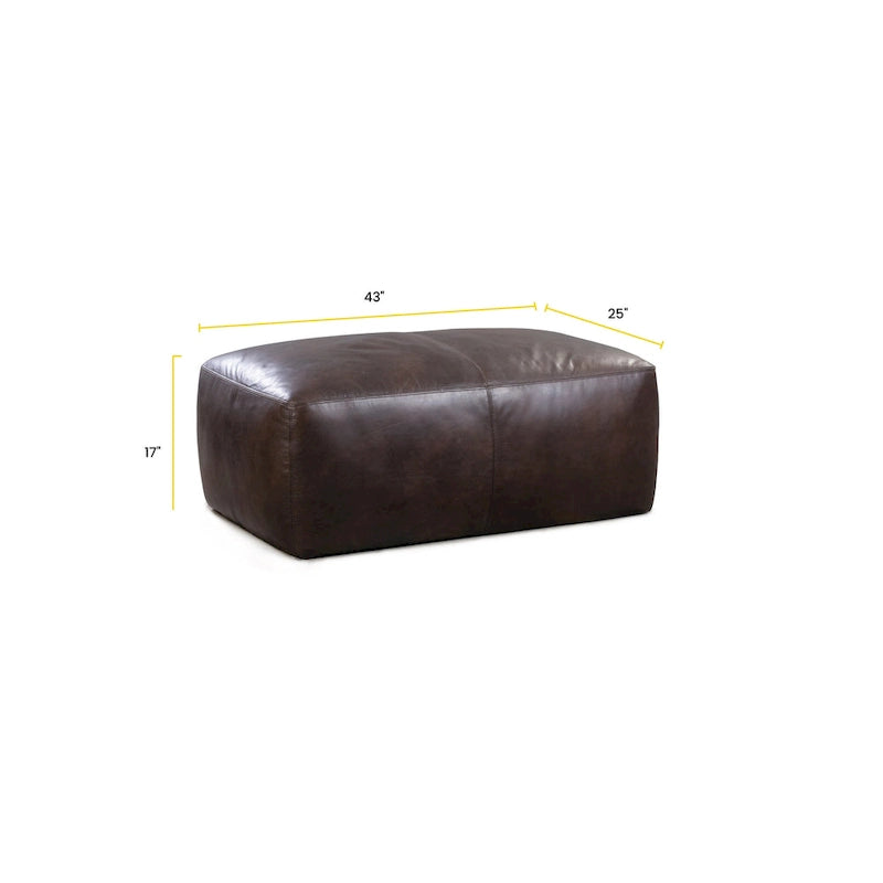 Full Grain Italian Leather Ottoman with Feather Down Padding