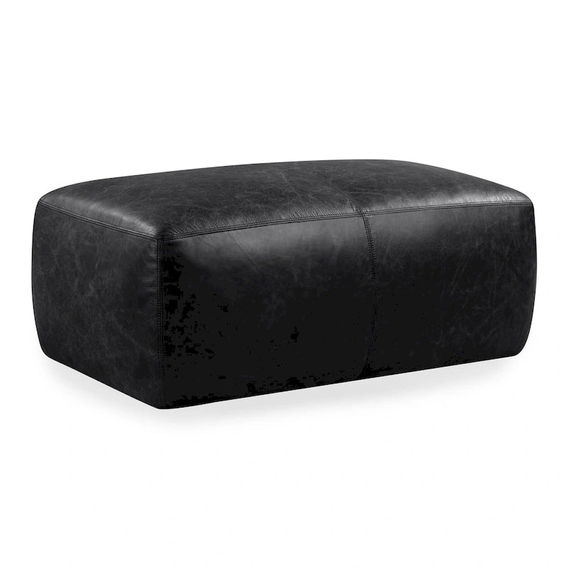 Full Grain Italian Leather Ottoman with Feather Down Padding
