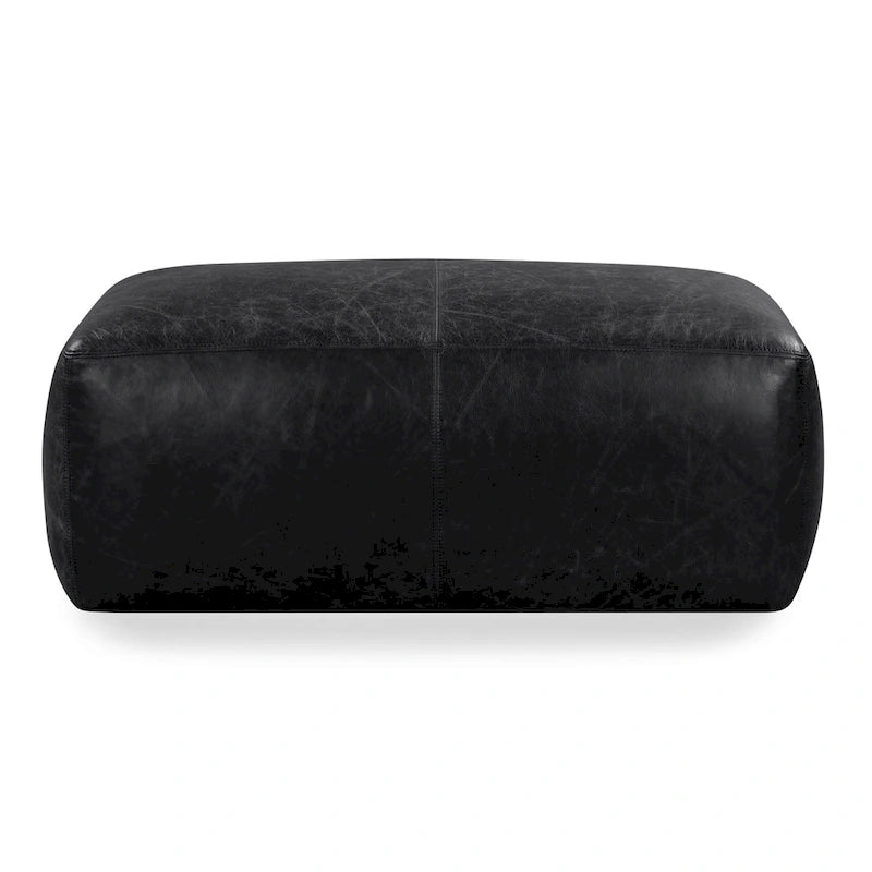 Full Grain Italian Leather Ottoman with Feather Down Padding