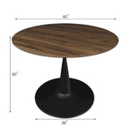 Mesa de Jantar Redonda com Acabamento em Nogueira e Base de Pedestal em Metal