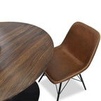 Mesa de Jantar Redonda com Acabamento em Nogueira e Base de Pedestal em Metal