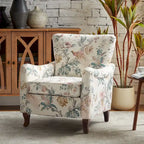 Poltrona Wingback Floral Campestre com Estrutura em Madeira Maciça