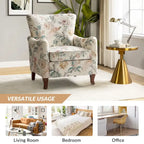 Poltrona Wingback Floral Campestre com Estrutura em Madeira Maciça