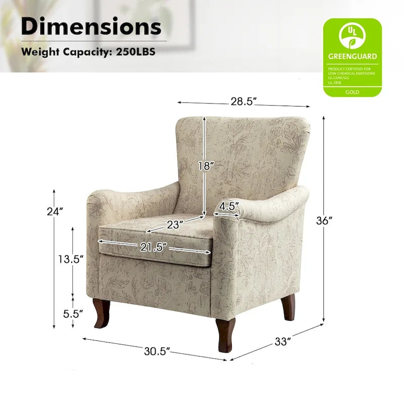 Samouel Modern Floral Upholstered Armchair with Wingback Design by HULALA HOME