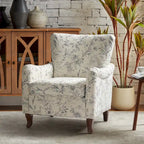 Poltrona Wingback Floral Campestre com Estrutura em Madeira Maciça